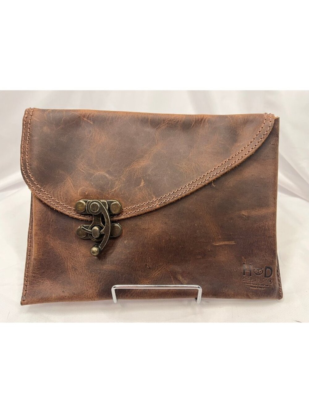 Hide & Drink Brown Full Grain Leather Envelope Clutch Handmade